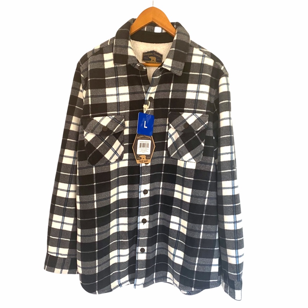 Freedom Foundry Sherpa lined flannel plaid two pocket button up shirt, Large
